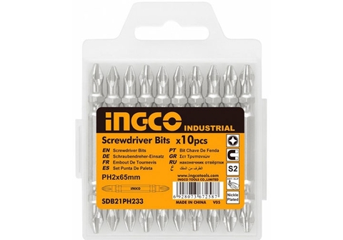 Bộ mũi vít bake 2 đầu 10 cái PH2x65mm INGCO SDB21PH233