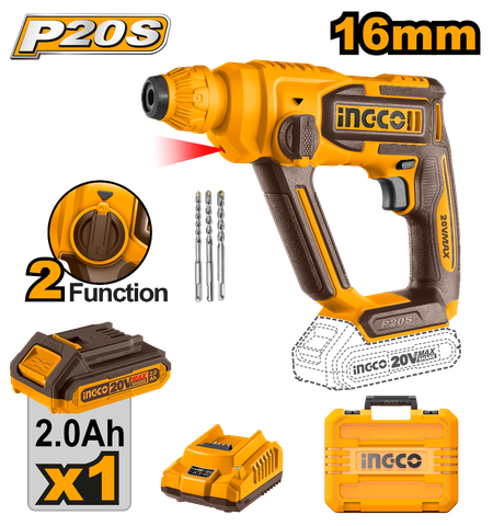 Máy Khoan Đục Dùng Pin 20V-16mm INGCO CRHLI201681