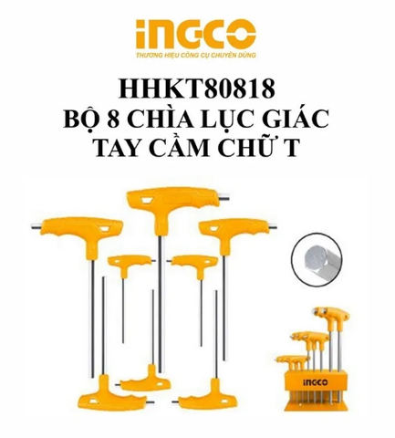 Bộ 8 Chìa Lục Giác Tay Cầm Chữ T Ingco HHKT80818 chính hãng