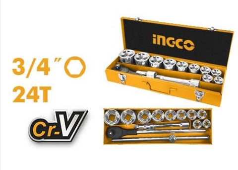 Bộ đầu tuýp có tay vặn 3/4'' 15 chi tiết INGCO HKTS034151 chính hãng