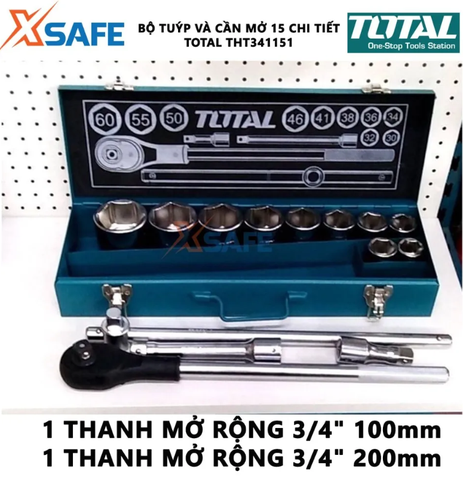 Bộ 15 đầu tuýp 3/4 inch Total THT341151 xsafe