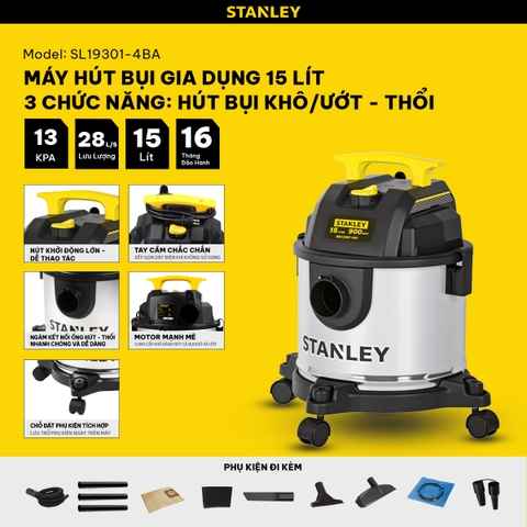 [Sale 8/8] Máy Hút Bụi Gia Đình Stanley 900W 15L SL19301-4BA