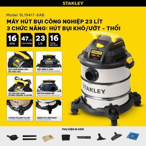 [Sale 8/8] Máy Hút Bụi Công Nghiệp Stanley 1200W 23L SL19417-6AB