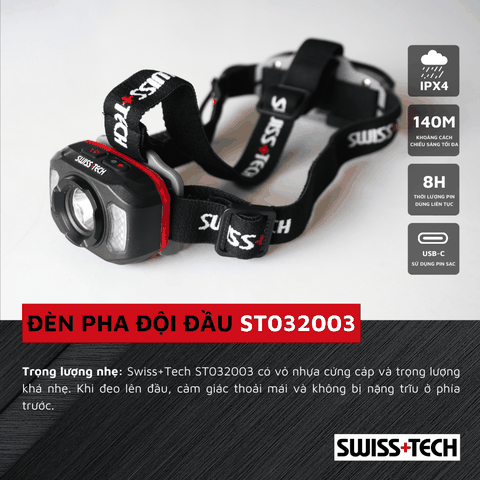 Đèn pha đội đầu pin sạc 550 lumens SWISS+TECH ST032003