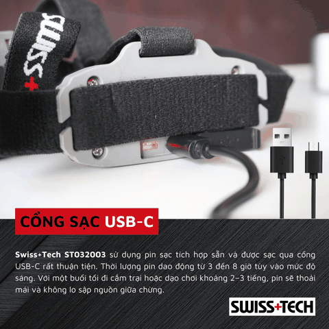 Đèn pha đội đầu pin sạc 550 lumens SWISS+TECH ST032003