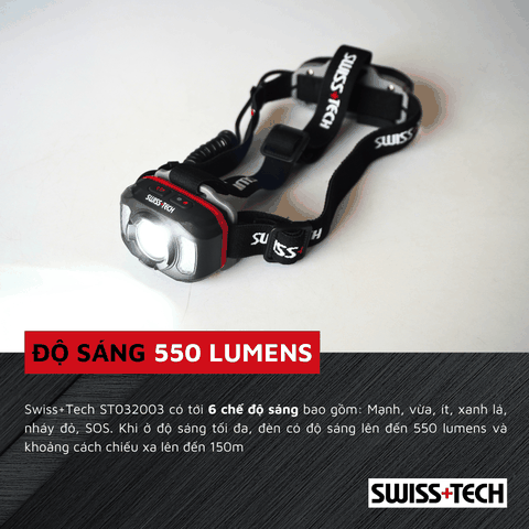 Đèn pha đội đầu pin sạc 550 lumens SWISS+TECH ST032003