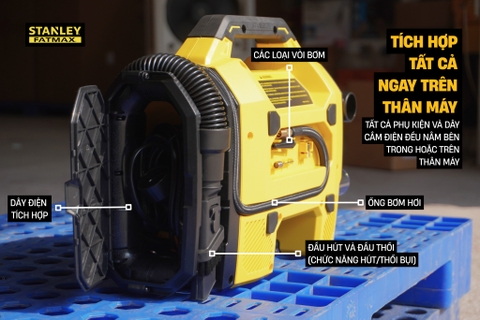 Máy bơm hơi đa năng 3 trong 1 bơm/thổi/hút bụi Stanley SXVI02001 (không pin, sạc)