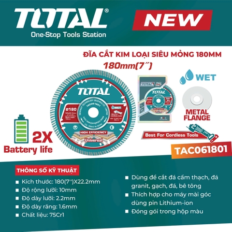 Đĩa cắt kim loại siêu mỏng 180mm Total TAC061801