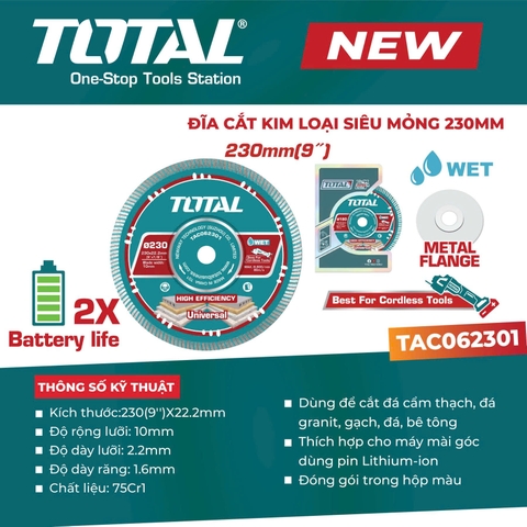 Đĩa cắt kim loại siêu mỏng 230mm Total TAC062301