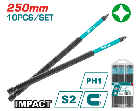 Bộ 10 Mũi Bắt Vít PH1x250mm Total TACIM16PH1103