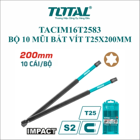 Bộ 10 Mũi Bắt Vít T25x200mm Total TACIM16T2583