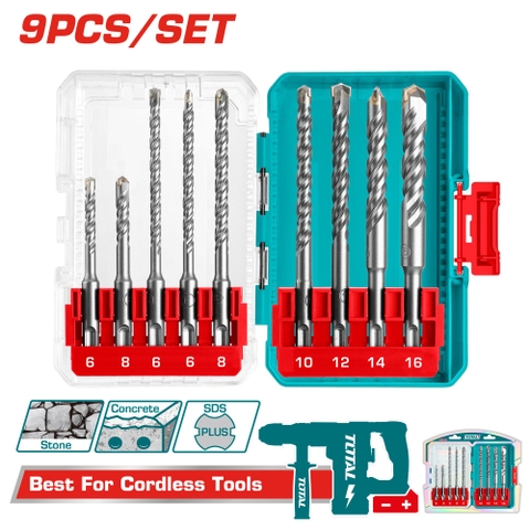 Bộ 9 Mũi Khoan Bê Tông Đuôi Gài SDS Total TACSDL30906