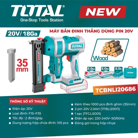Máy bắn đinh thẳng dùng pin 20V TOTAL TCBNLI20686