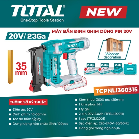 Máy bắn đinh ghim dùng pin 20V TOTAL TCPNLI360315