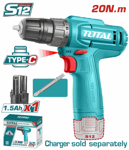 Máy khoan pin Lithium 12V (không kèm sạc) Total TDLI12456