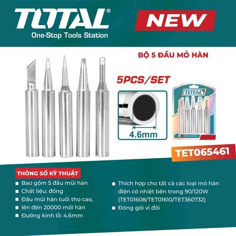 [Sale 25/9] Bộ 5 Đầu Mỏ Hàn Total TET065461