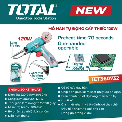 Mỏ hàn tự động cấp thiếc 120W Total TET360732
