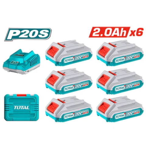 Bộ 6 Pin 20V 2.0Ah Và 1 Sạc TFCLI2001 Lithium-Ion Total TFBCLI20611