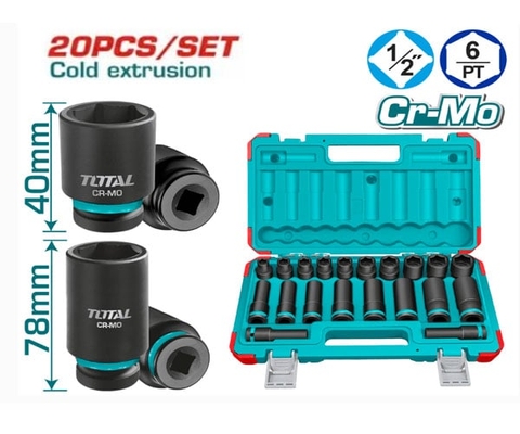 Bộ đầu tuýp impact Total 1/2 inch 20pcs THKISD12203L