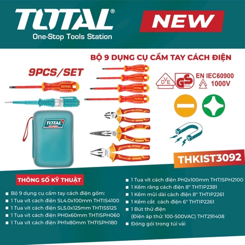 Bộ 9 dụng cụ cầm tay cách điện Total THKIST3092