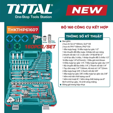 Bộ 160 công cụ kết hợp Total THKTHP61607