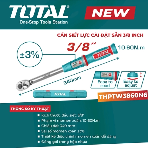 [Sale Lễ 2/9] Cần Siết Lực 3/8 Inch 10-60Nm Total THPTW3860N6