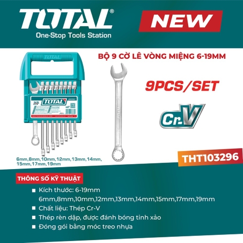 Bộ 9 cờ lê vòng miệng 6–19mm TOTAL THT103296