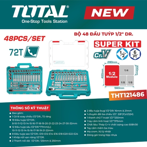 Bộ 48 đầu tuýp 1/2