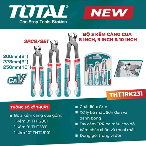 Bộ 3 kềm càng cua 8inch, 9inch, 10inch Total THT1RK231