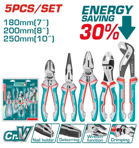 Bộ 5 kìm tay cầm TPR chuyên dụng TOTAL THT2K0588