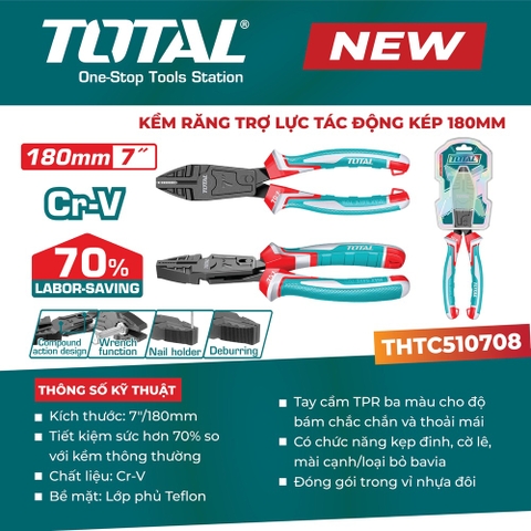 Kìm răng trợ lực tác động kép 180mm TOTAL THTC510708