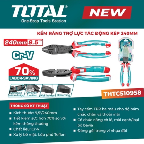 Kìm răng trợ lực tác động kép 240mm TOTAL THTC510958
