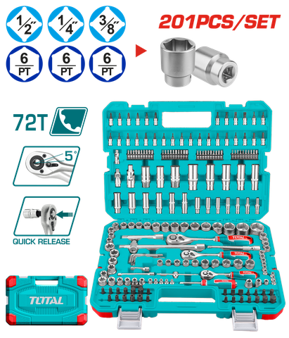 Bộ 201 đầu tuýp 1/4 inch, 3/8 inch và 1/2 inch Total THTS082016