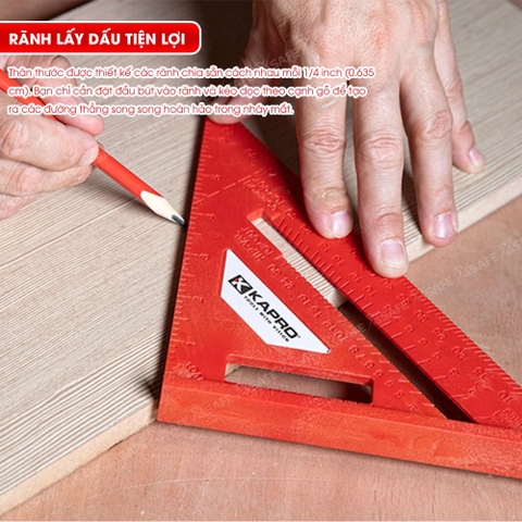 Thước eke vuông đỏ Kapro 444, bằng  nhựa, chiều dài 7inch