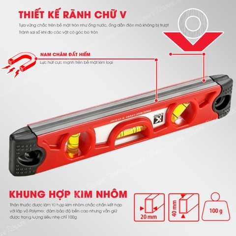 Thước thủy Kapro 227, bằng kim loại, chiều dài 23cm, có nam châm