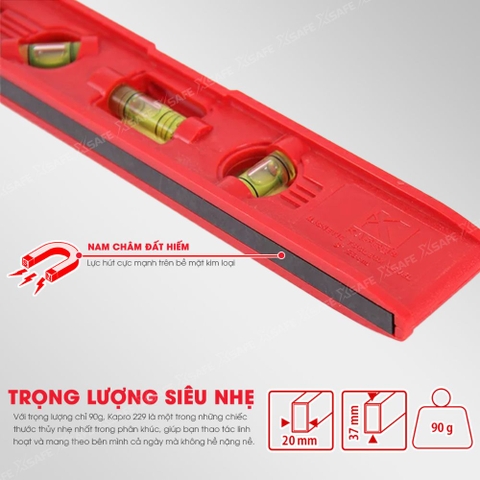 Thước thủy Kapro 229, bằng nhựa, chiều dài 23cm, có nam châm