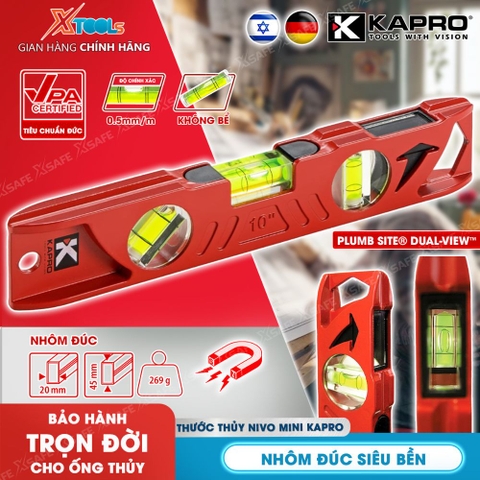 Thước thủy Kapro 923, bằng kim loại, chiều dài 25cm, có nam châm