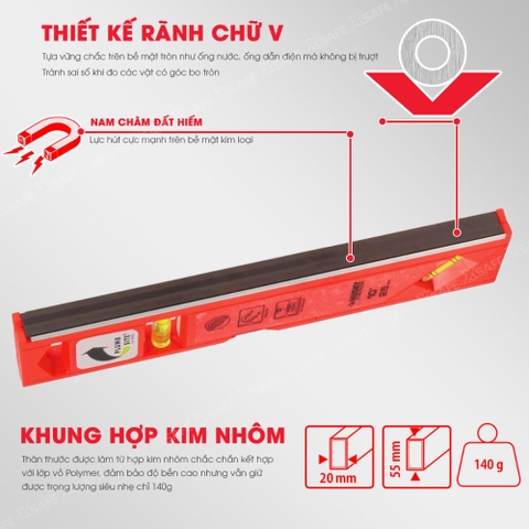 Thước thủy Kapro 929, bằng kim loại, chiều dài 25cm, xem 2 chiều