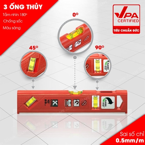 Thước thủy Kapro 929, bằng kim loại, chiều dài 25cm, xem 2 chiều