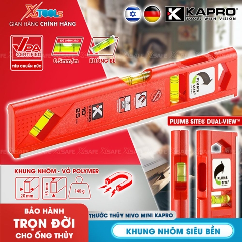 Thước thủy Kapro 929, bằng kim loại, chiều dài 25cm, xem 2 chiều