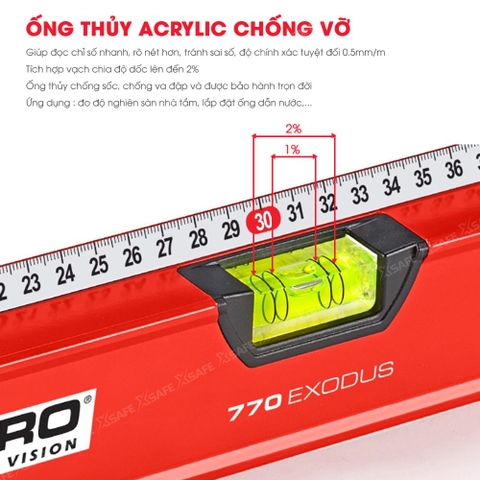 Thước thủy Kapro 770, bằng kim loại, chiều dài 80cm, có nam châm