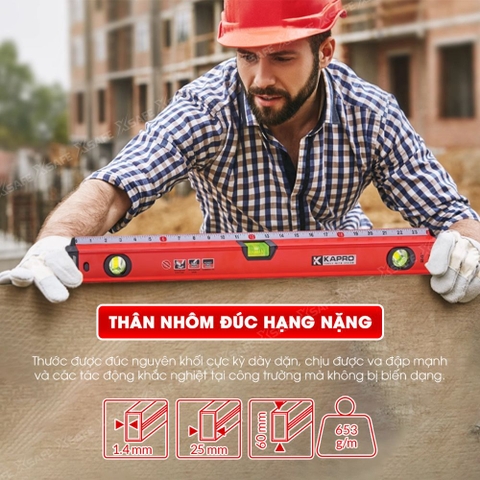 Thước thủy Kapro 770, bằng kim loại, chiều dài 80cm, có nam châm