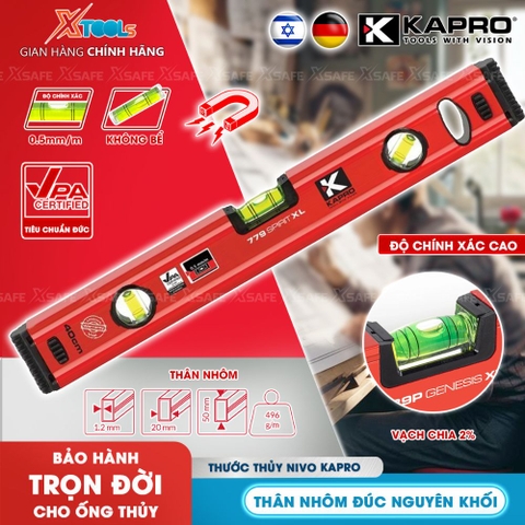 Thước Thủy Kapro 779X 60Cm Thân Kim Loại, 3 Ống Thủy
