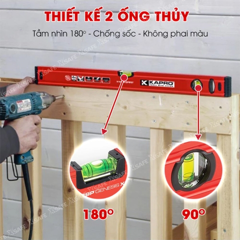 Thước thủy Kapro 779XL, bằng kim loại, chiều dài 100cm, có 2 ống thủy