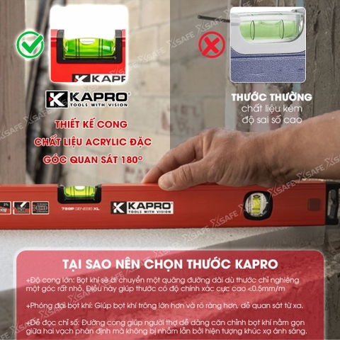 Thước thủy Kapro 779XL , bằng kim loại, chiều dài 40cm, có 2 ống thủy