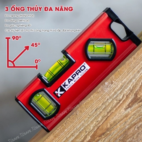 Thước Thủy Mini Kapro 771X-42M Kim Loại, 3 Ống Thủy, Dài 20Cm