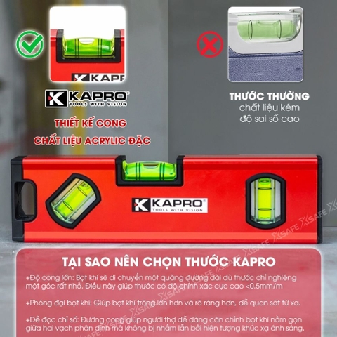 Thước Thủy Mini Kapro 771X-42M Kim Loại, 3 Ống Thủy, Dài 20Cm