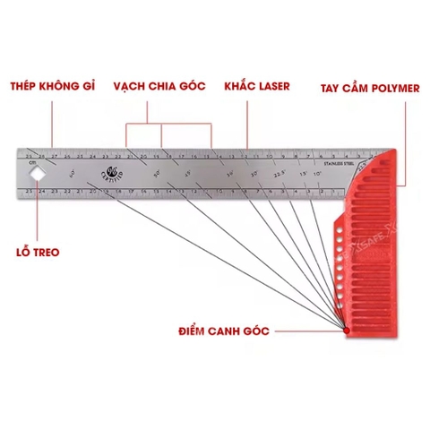 Thước ke góc vuông Kapro 309 cao cấp, bằng kim loại, chiều dài 20cm - 40cm