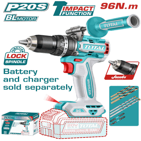 Máy Khoan Búa TOTAL TIDLI4216982 96N.m Không Chổi Than Dùng Pin 20v (không kèm pin và sạc)
