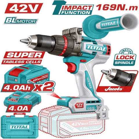 Máy Khoan Búa TOTAL TIDLI4216982 169N.m Không Chổi Than Dùng Pin 42v